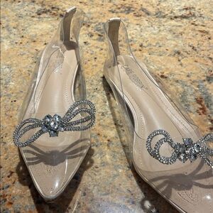 Cape Robbin Beige and Clear Flats with Rhinestone Bow